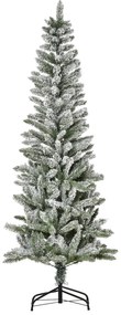 HOMCOM Árvore de Natal 180cm Neve Artificial com 394 Ramos Ignífugos de PVC Base Dobrável e Suporte de Aço Decoração de Natal para Interiores Ø60x180cm Verde e Branco