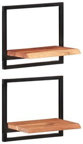 Prateleiras de parede 2 pcs 40x24x35 cm acácia maciça e aço