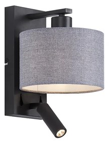 LED Candeeiro de parede moderno preto com candeeiro de leitura redondo cinzento - Puglia Moderno
