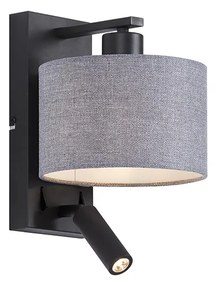 LED Candeeiro de parede moderno preto com redondo cinzento e luz de leitura - Puglia Moderno