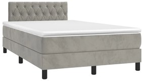 Cama box spring c/ colchão/LED 120x200 cm veludo cinzento-claro