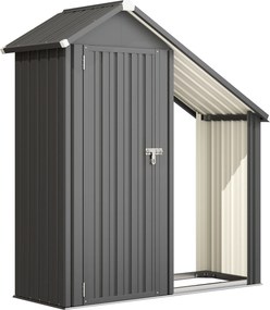 Outsunny Abrigo para Lenha com Armário, 0.77 m², 150x66x162 cm, em Aço Galvanizado, Cinza Escuro | Aosom Portugal