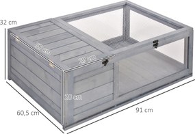 Terrario para Reptéis Casa para Tartarugas de Madeira com Painéis Laterais Transparentes e Trava 91x60,5x32 cm Cinza