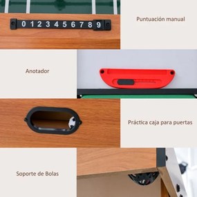 Mesa de Jogo Combo 4 em 1 Mesa de matraquilhos, com Mesa de Bilhar, Ping Pong e Hóquei Air e Acessórios para crianças Natural