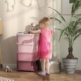 Organizador de Brinquedos para Crianças, 37 x 37 x 76 cm, 4 Gavetas Amovíveis, Rosa