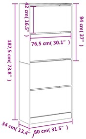 Sapateira c/ 4 gavetas articuladas 80x34x187,5 cm cinza sonoma