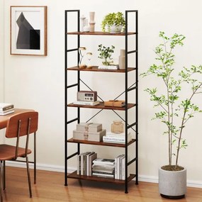 Estante de 5 níveis 60 x 30 x 160 cm, prateleiras industriais e estrutura metálica Castanho rústico + Preto