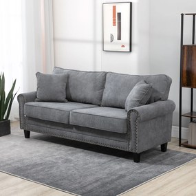 HOMCOM Sofá de 2 Lugares Sofá de Sala de Estar Moderno Estofado em Poliéster com 2 Almofadas Pés de Madeira de Borracha 196x80,5x89cm Cinza