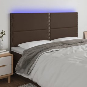 vidaXL Cabeceira cama c/ LED couro artif. 180x5x118/128 cm castanho