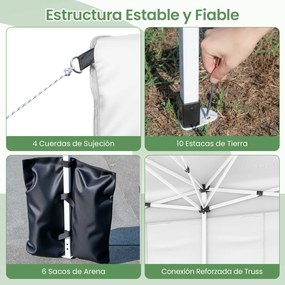 Tenda dobrável com 6 painéis laterais 300 x 600 x 250-270 cm, 6 x Sacos de areia, estrutura metálica, altura ajustável, 10 estacas, 6 cordas, saco com