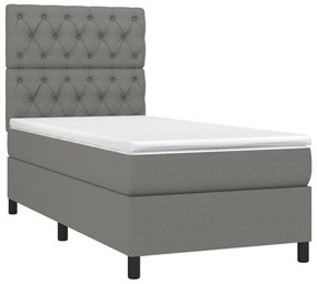 Cama box spring c/ colchão e LED 80x200 cm tecido cinza-escuro