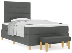 Cama Box Spring com Colchão e Banco Cinza Escuro 120x190 cm Tecido