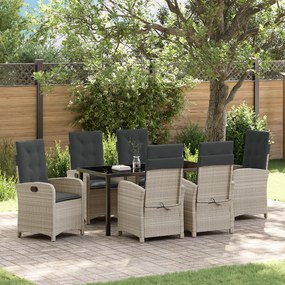 vidaXL Conjunto de Jantar de Jardim de 7 Peças com Almofadas Cinza Claro em Rattan Poliéster