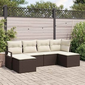 Conjunto de Sofá de Jardim vidaXL 6 Peças com Almofadas Castanho Vime PE