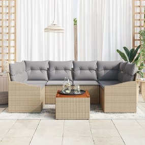 Conjunto de Sofá de Jardim de 7 Peças com Almofadas Bege Rattan Poliés