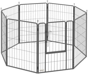 PawHut Parque para Cães de 8 Painéis 68x100 cm Parque Dobrável para Cães Médios com Portas Fecho e Estacas Preto | Aosom Portugal