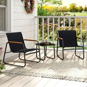 Conjunto de jardim de 3 peças, mesa de centro de vidro temperado e 2 Cadeiras com almofadas cinza