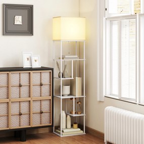 Candeeiro de Pé com Prateleiras Brilho e Temperaturas de Cor Ajustáveis 3000K-6500K e Temporizador 40x29x171 cm Branco