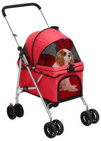 Carrinho dobrável para cães 76x50x100 cm tecido oxford vermelho