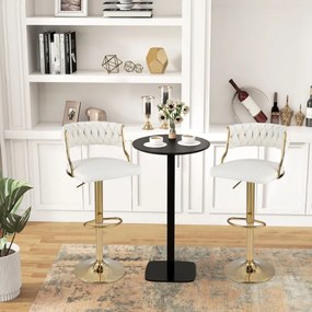 2 bancos de cozinha altos em veludo, altura regulável, giratórios com apoio para pés, para sala de jantar, café, bar, 48 x 47 x 85-107 cm, branco