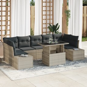 Conjunto de Sofá de Jardim em 8 Peças com Almofadas Cinza Claro em Rat