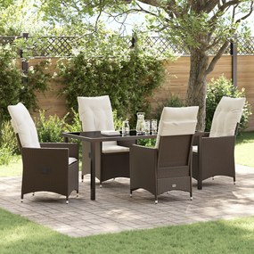 vidaXL Conjunto de Jantar de Jardim com Almofadas, Castanho, Rattan Poli