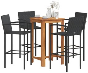 vidaXL 5 pcs conjunto de bar para jardim vime PE/acácia maciça preto