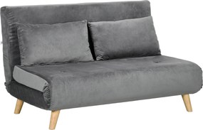 HOMCOM Sofá-cama Relax, incluí 2 almofadas, acabamento aveludado, 130 x 78 x 79 cm, Cinza | Aosom Portugal