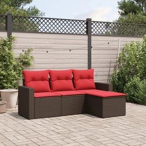 vidaXL 4 pcs conjunto sofás de jardim c/ almofadões vime PE castanho
