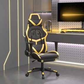 Cadeira gaming c/ apoio pés couro artificial preto e dourado