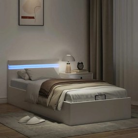 Cama hidráulica c/ arrumação LED 90x200cm couro artifi. branco