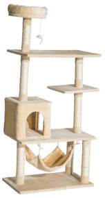 Pawhut Árvore Arranhador para  Gatos com plataformas múltiples Brinquedo suspenso Caverna espaçosa Rede macia Postes de coçar 70x40x152 cm Bege