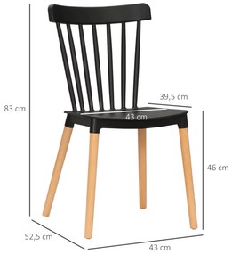 Conjunto de 4 Cadeiras Estilo Nórdico Cadeiras de Cozinha com Encosto Alto Assento de Polipropileno e Pés de Madeira de Faia Carga Máx. 120kg 43x52,5x