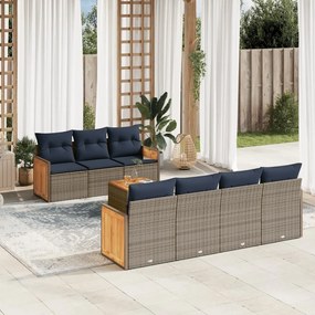 vidaXL 8 pcs conjunto sofás p/ jardim c/ almofadões vime PE cinzento