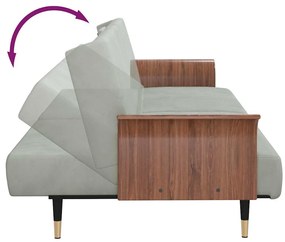 Sofá-cama com suportes para copos veludo cinzento-claro
