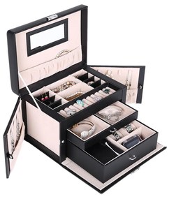 Caixa de joias com espelho e 2 gavetas | SONGMICS | 26 x 18 x 17 cm | preto | JBC121B.