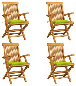 vidaXL Cadeiras jardim c/ almofadões verde brilhante 4 pcs teca maciça