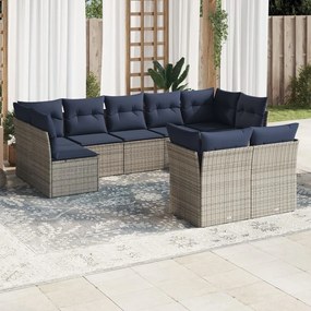 vidaXL 9 pcs conjunto sofás p/ jardim c/ almofadões vime PE cinzento