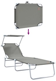 Espreguiçadeiras dobráveis 2 pcs com toldo em tecido Oxford cinza 600D