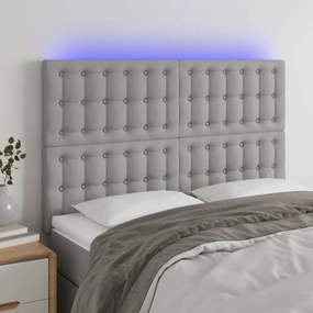 Cabeceira cama c/ luzes LED tecido 144x5x118/128cm cinza-claro