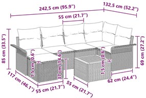 Conjunto de Sofá de Jardim de 7 Peças com Almofadas Bege em Rattan Sin