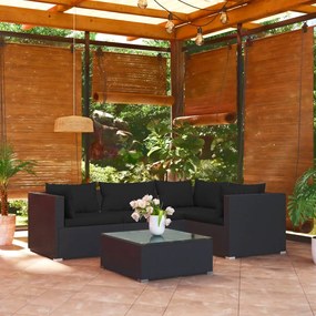 vidaXL 5 pcs conjunto lounge de jardim c/ almofadões vime PE preto