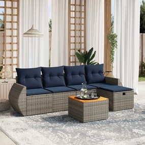 vidaXL 6 pcs conjunto sofás p/ jardim c/ almofadões vime PE cinzento