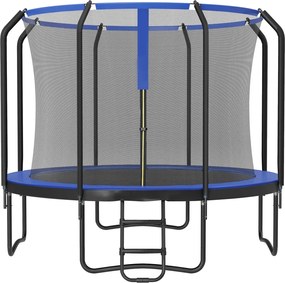 Trampolim para crianças 366 cm de jardim com rede de segurança, cobertura lateral preto-azul