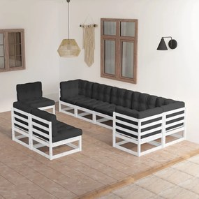 vidaXL 9 pcs conjunto lounge de jardim c/ almofadões pinho maciço