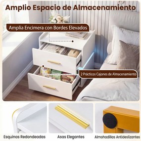 Conjunto de 2 mesas de cabeceira com estação de carregamento LED 45 x 40 x 48 cm, 2 gavetas, arrumação semi-suspensa e base metálica para sala ou quar