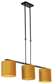 Candeeiro de suspensão com abajures de veludo amarelo com dourado 20cm - Combi 3 Deluxe Country / Rústico,Moderno