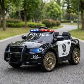 Carro elétrico infantil Dodge Policia 12V , telecomandado, pneus de EVA, assento em pele Preto