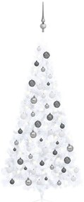 vidaXL Meia árvore Natal artificial pré-iluminada c/ bolas branco