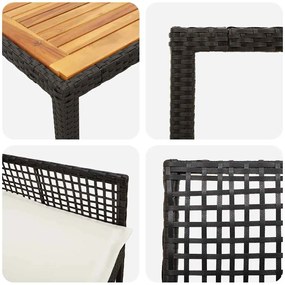 Conjunto de Jantar de Jardim com Almofadas Preto Poliratã